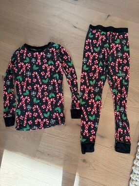 Little Sleepies Black Holiday Candy Cane Pajama Set with Red & Green Accents